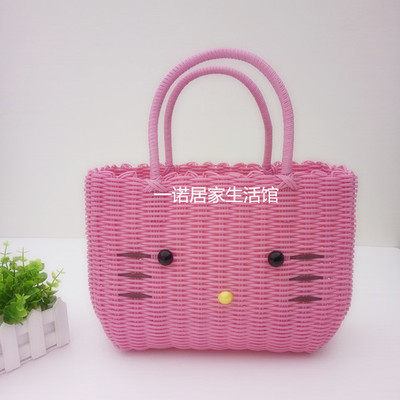 外贸卡通购物篮手提蓝收纳塑料编织筐菜篮子宠物洗澡篮浴筐野餐篮