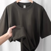 400g重磅深灰色新疆纯棉短袖 简约炭灰色宽松圆领上衣男女 T恤夏季