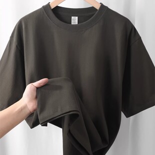 400g重磅深灰色新疆纯棉短袖 简约炭灰色宽松圆领上衣男女 T恤夏季