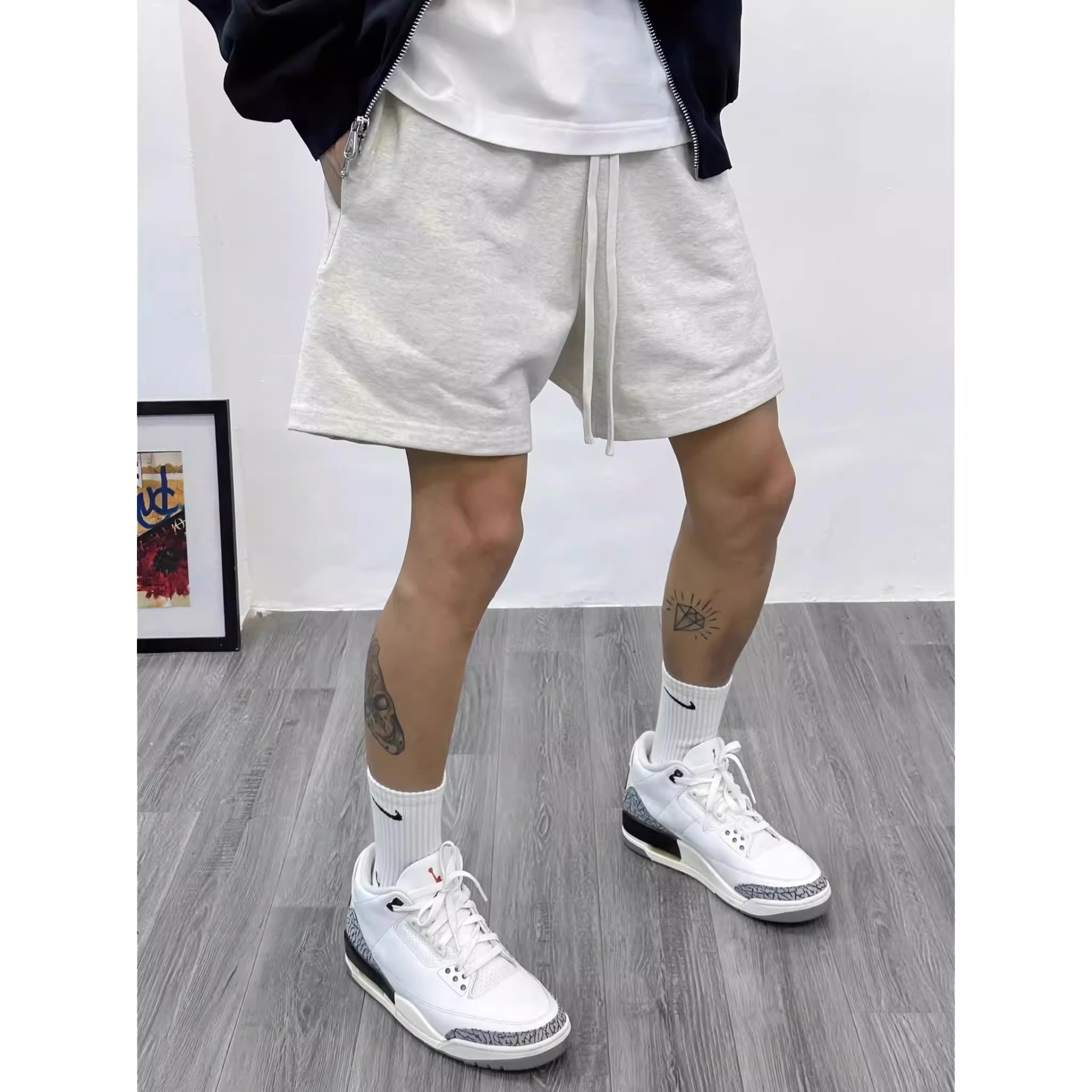美式休闲重磅纯色440G短裤男款