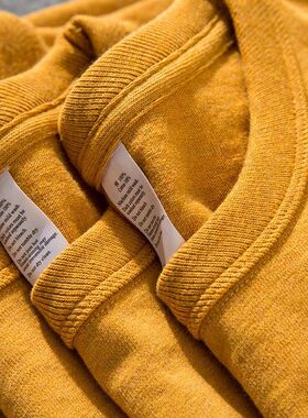 鹅黄色 300G磨毛重磅纯棉三本针圆领短袖T恤女纯色百搭暖色上衣男