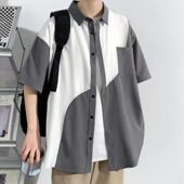 男港风日系薄12衬衣夏季 短袖 衬衫 学生潮牌潮流衣服设计感高级外套