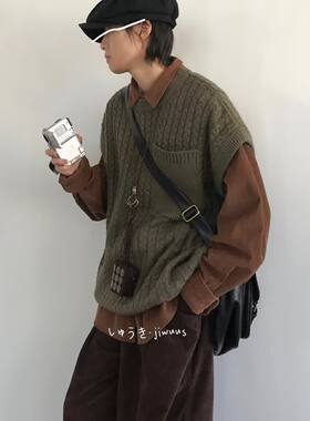秋季新款港风2024无袖马甲毛衣男女百搭ins潮流情侣针织背心马夹