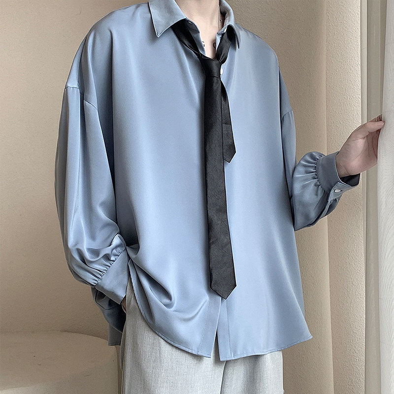 网红很仙的西装衬衫男宽松潮流高级感韩式坠感痞帅长袖设计感衬衣