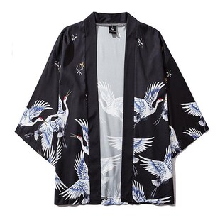2022夏中国风汉服浮世绘薄款男女情侣仙鹤道袍七分袖防晒披风和服