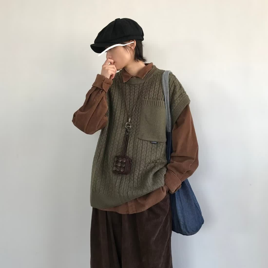 cityboy秋冬日系复古马甲背心毛衣男女生休闲宽松潮牌针织衫外套