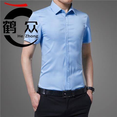 夏季2022新款男士短袖白衬衫修身商务休闲半袖商务工装浅蓝色衬衣