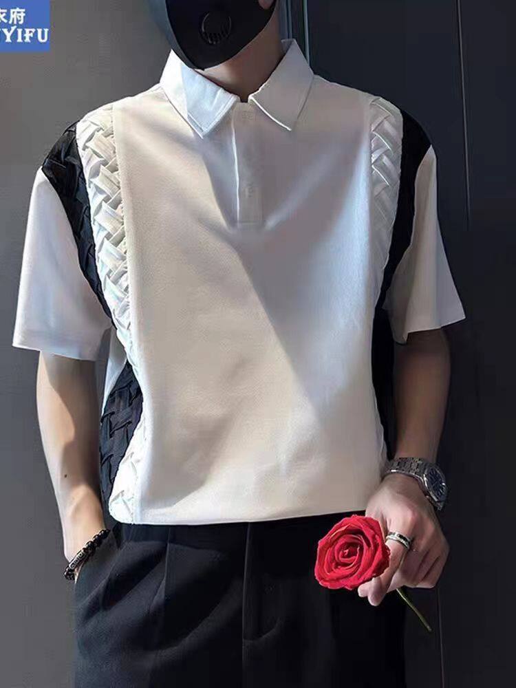 夏季衬衫男潮牌短袖Polo衫T恤新款白色男装上衣潮流半截袖衣服体t