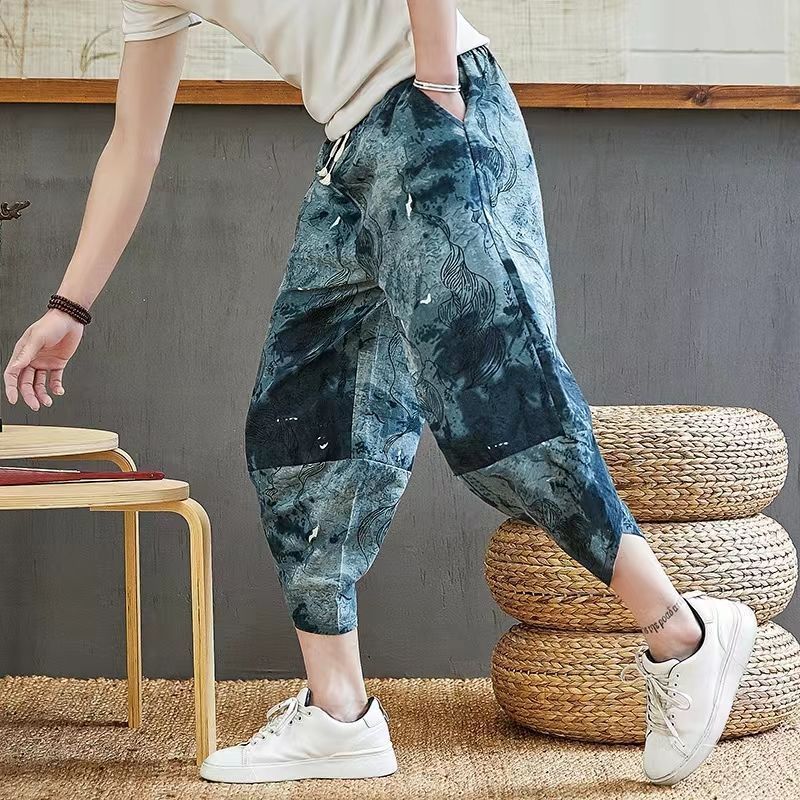 民族风阔腿裤男七分裤宽松夏季裤子沙滩休闲裤运动裤男士短裤潮12