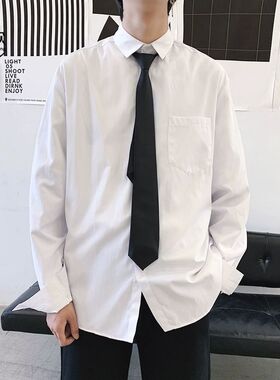 白色长袖衬衫男日系潮牌炸街潮流宽松纯色寸衫送领带情侣装dk制服
