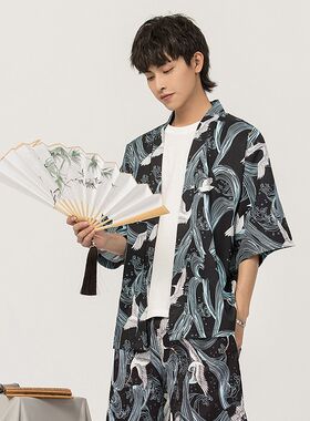 仙鹤和服开衫防晒七分袖衬衫