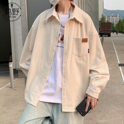 灯芯绒长袖衬衫男春秋季ins学院风宽松上衣美式复古休闲衬衣外套