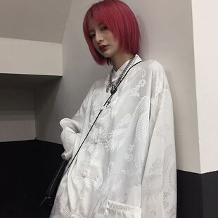新中式国潮复古小众设计暗龙纹盘扣中国风宽松长袖衬衫女外套上衣