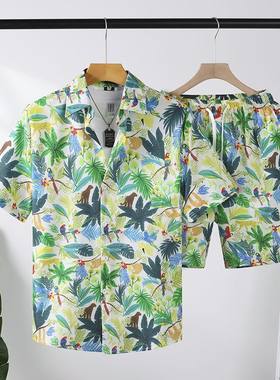 夏日岛服三亚夏威夷短裤夏季衬衫沙滩短袖套装潮流情侣旅游亲子装