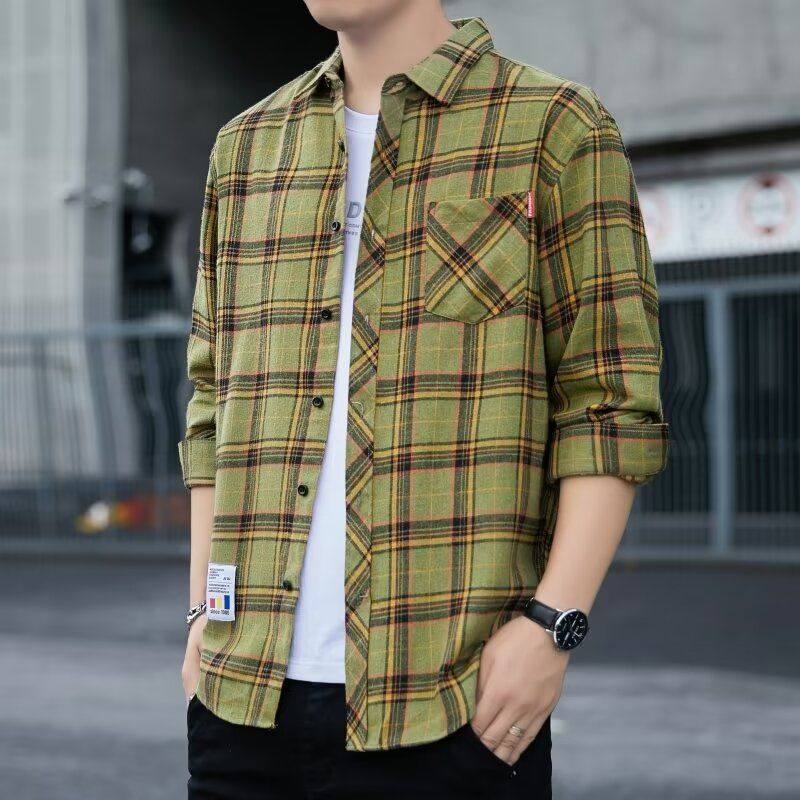 春秋季男士长袖衬衫潮流格子衬衣宽松港风新款外套休闲男百搭上衣,男装,衬衫,淘宝优惠券,粉丝福利购,淘宝优惠卷