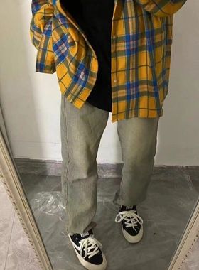 黄色格子衬衫设计感高级痞帅宽松情侣休闲男女款潮牌百搭个性12in