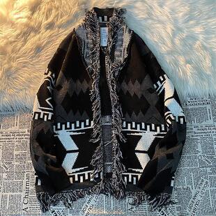 美式复古开衫毛衣男女秋冬外套ins潮牌嘻哈学生小众设计感针织衫