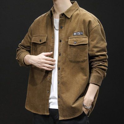 灯芯绒衬衫男春秋季休闲宽松百搭工装长袖衬衣外套男士痞帅气潮流