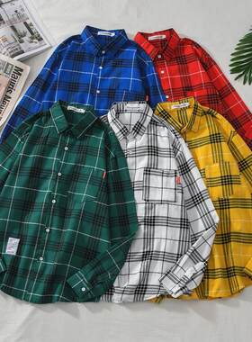 港风外套ins情侣班服格子衬衫