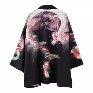 夏季薄款衬衫男短袖道袍中国风宽松潮流浮世绘仙鹤古装汉服防晒衣