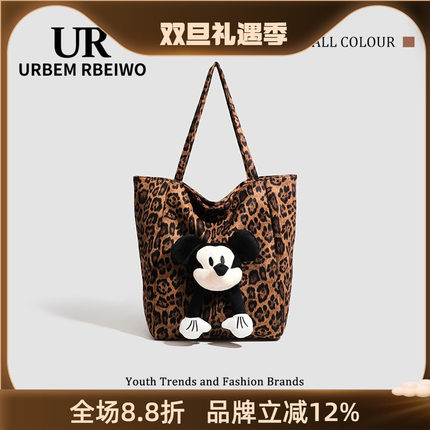 UR包包女秋冬复古豹纹托特包可爱米奇单肩包大容量腋下手提通勤包