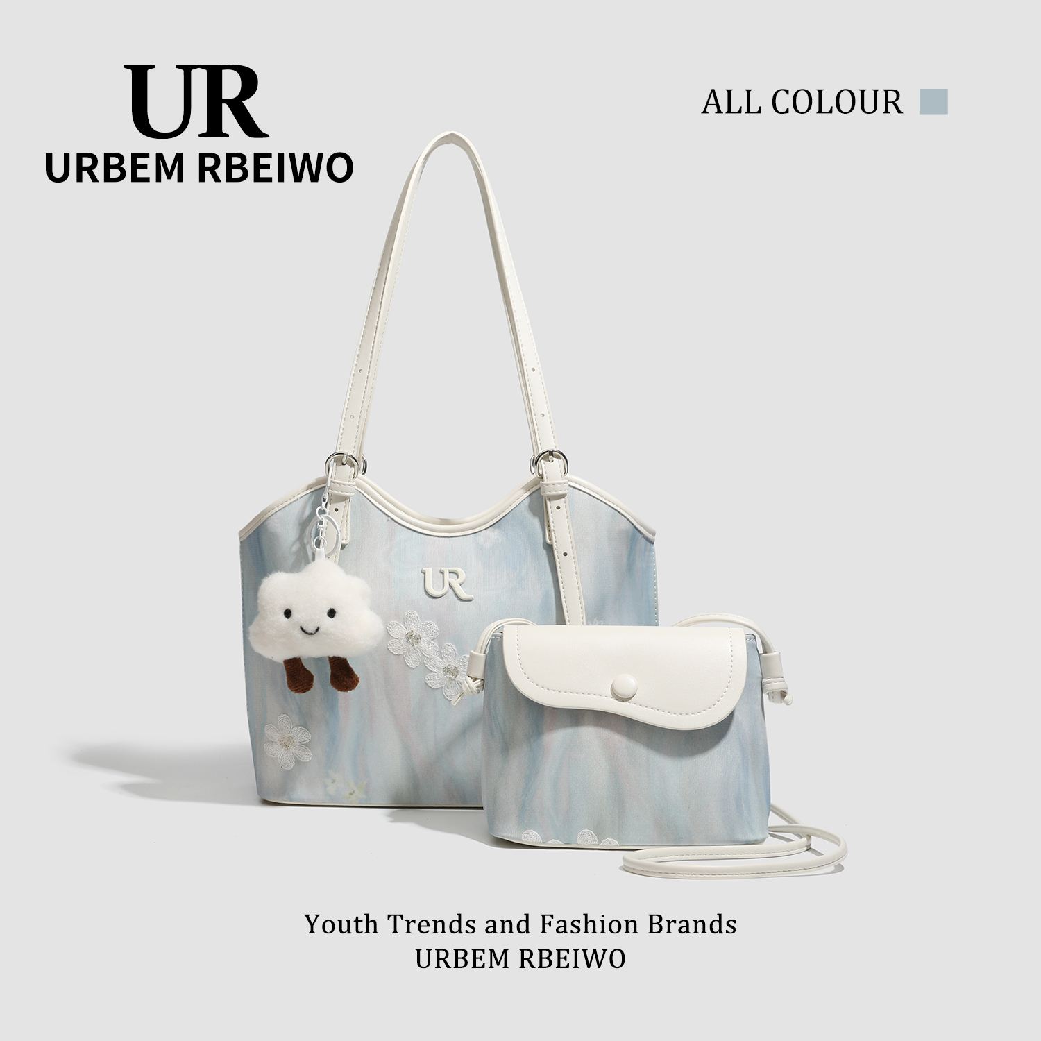 UR包包女小众高颜值托特包刺绣小雏菊水桶包渲染大容量单肩通勤包