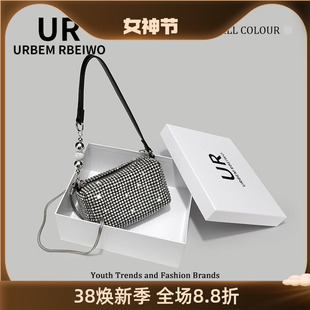 UR包包女夏季奥地利水钻小方包大王钻石包百搭单肩斜挎手拎腋下包