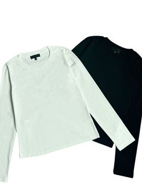 妞妞家秋季新品女士TH简约百搭圆领螺纹高弹长袖显瘦纯棉T恤8564