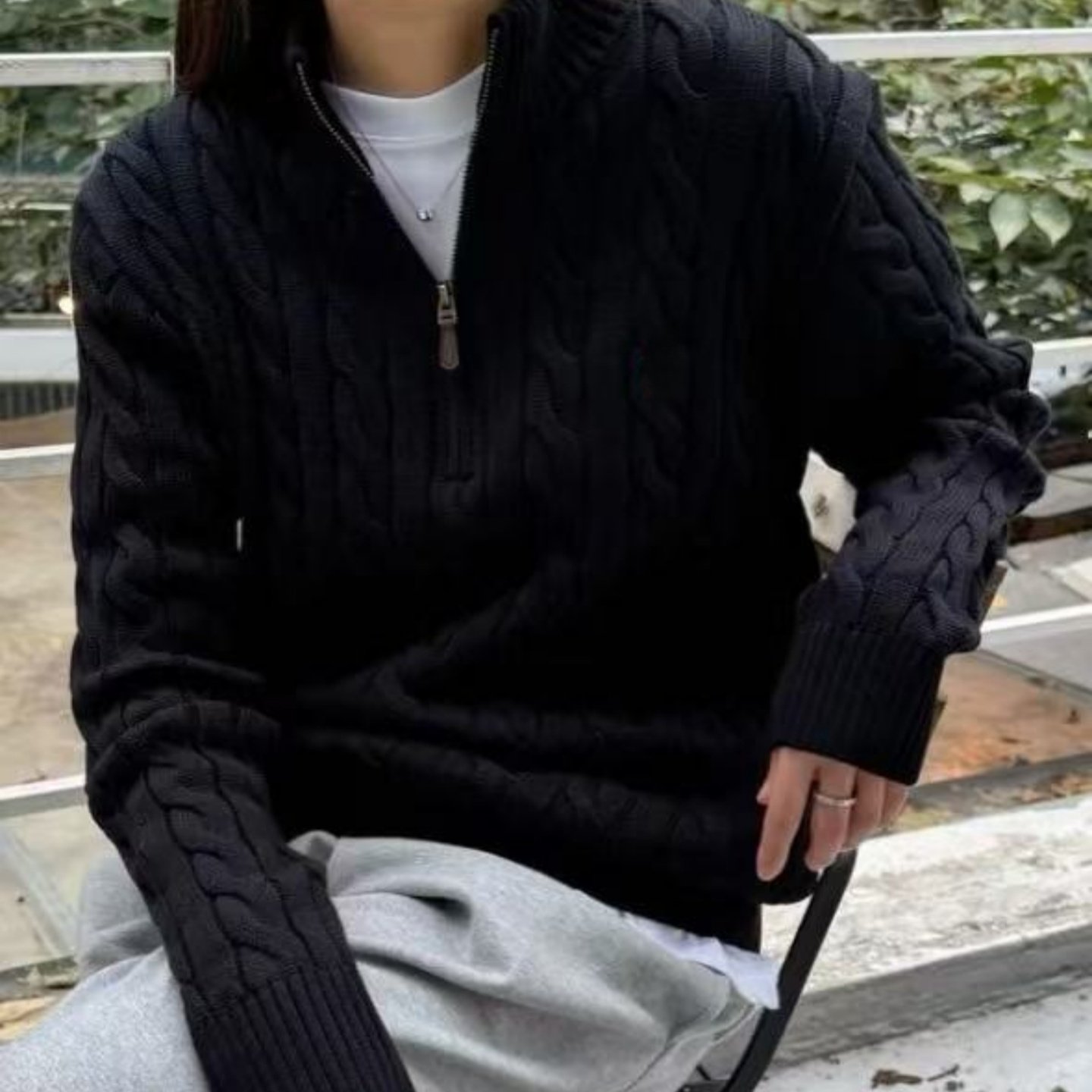 妞妞家秋冬新品男女同款老钱风复古麻花半拉链纯棉粗针厚实毛衣11