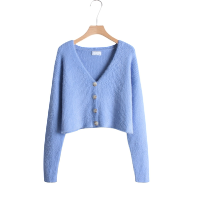 妞妞家秋季新品女士仿貂绒显瘦小宽松长袖短款毛衣开衫外套6114