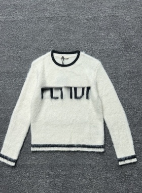 妞妞家春季新品女士圆领拼色长袖字母图案套头毛衣86479