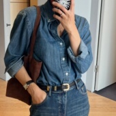 新品 男女同款 牛仔洗水全棉老钱风经典 妞妞家春季 软筋骨衬衫 8702