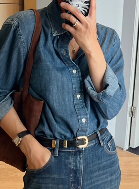 妞妞家春季新品男女同款牛仔洗水全棉老钱风经典软筋骨衬衫8702