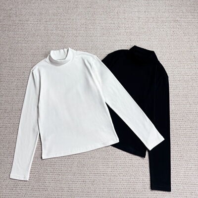 妞妞家秋季新品女士TH简百搭圆领螺纹高弹半高领显瘦纯棉T恤8627