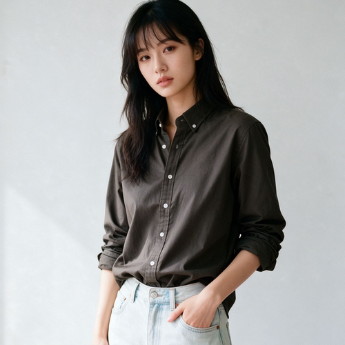 妞妞家男女同款春秋新款长袖宽松休闲纽扣领纯色情侣衬衣外套2222