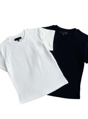 妞妞家夏季新品女士TH圆领简约高弹螺纹短袖百搭T恤衫8456