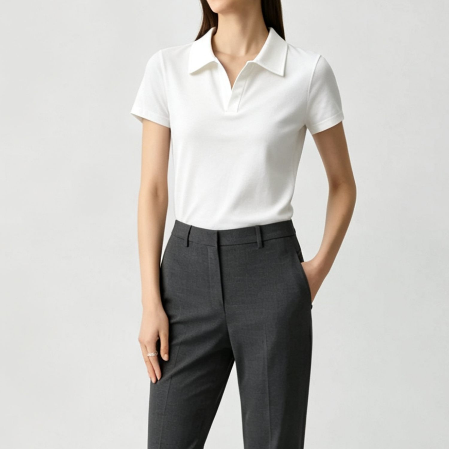 妞妞家夏季新品女士TH纯色Polo领短袖T恤修身显瘦正肩短款8763