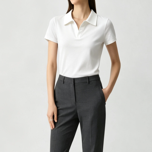 妞妞家夏季新品女士TH纯色Polo领短袖T恤修身显瘦正肩短款8763