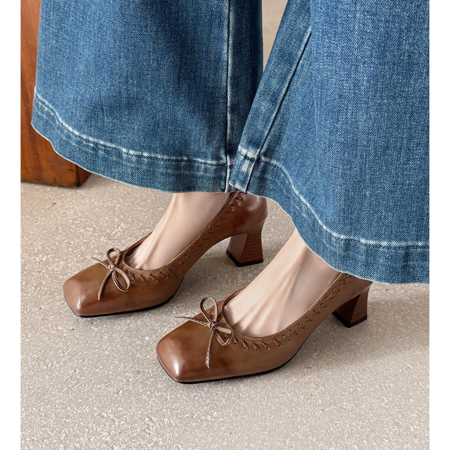 蝴蝶结韩版热辣黑色上脚显瘦粗高跟鞋都市简约百搭方头浅口女单鞋,女鞋,棉鞋,淘宝优惠券,粉丝福利购,淘宝优惠卷