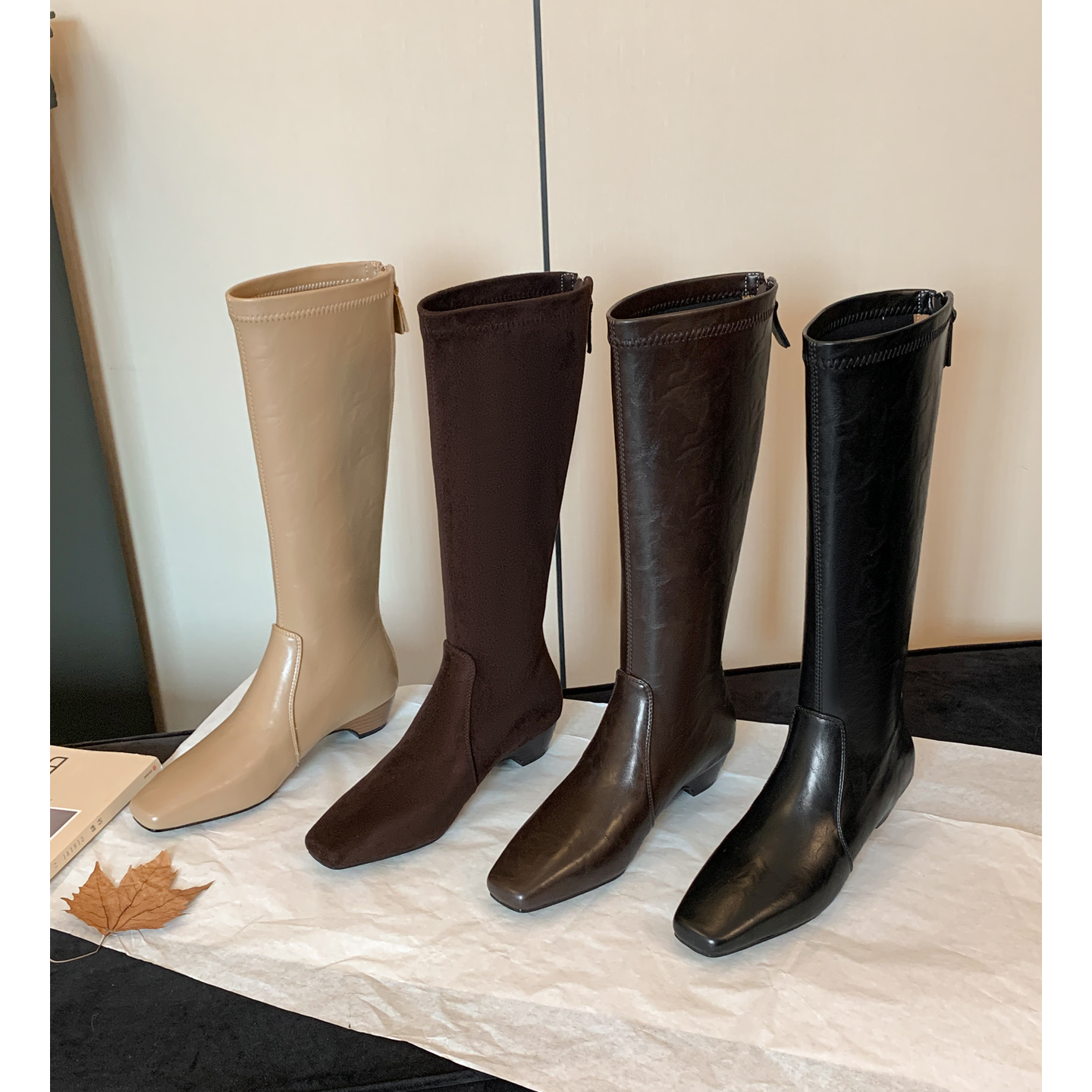 弹力靴~时尚美拉德后拉链高筒靴