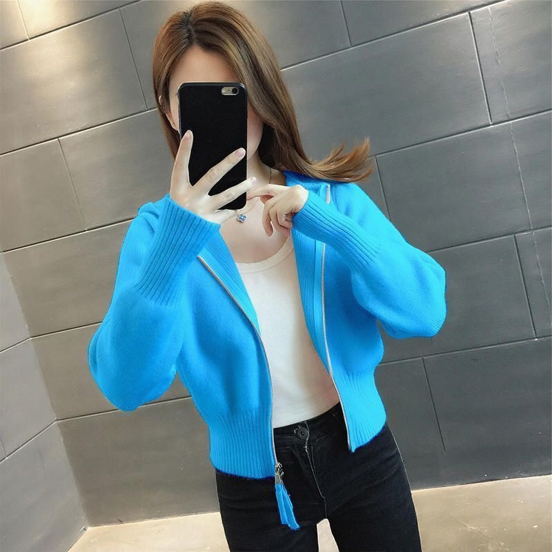 小香风短款高腰休闲拉链开衫针织外套女装2025年新款春秋毛衣上衣