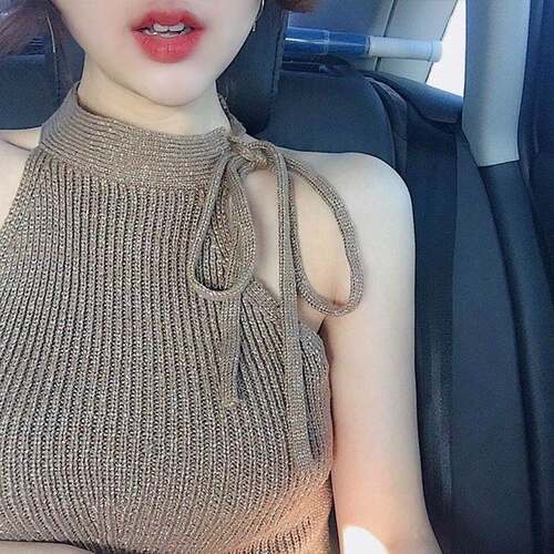 背心潮针织系锁骨露肩夏性感泫雅心机挂脖女上衣吊带外穿mschf
