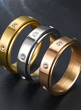 轻奢男士腐蚀镶锆可转动戒指