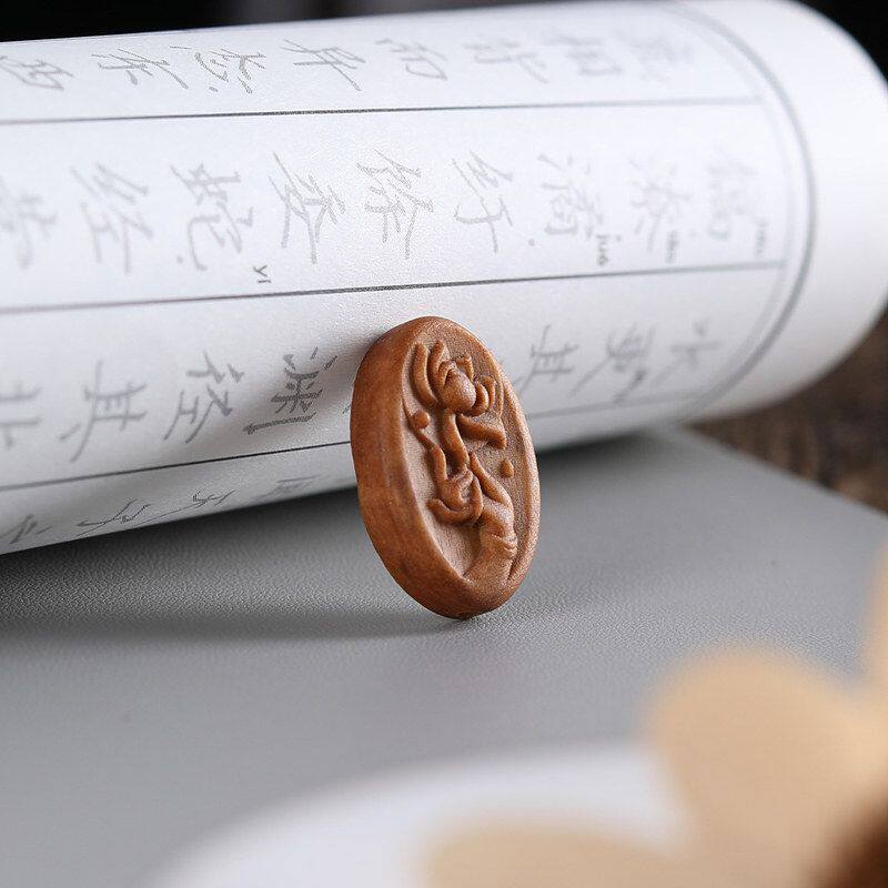 文玩手机挂饰项链品雕刻佛手檀木手孔隔珠老山串通佛珠莲花牌配件