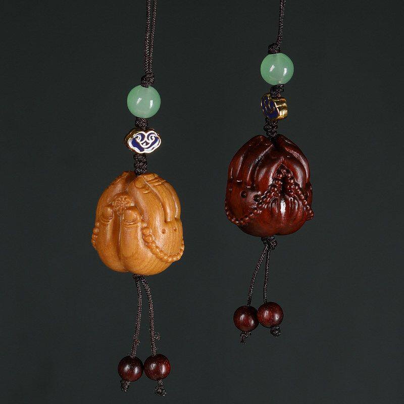 立体小叶机车钥匙扣挂饰挂件礼品钱包向佛手雕刻佛手紫檀一心配饰