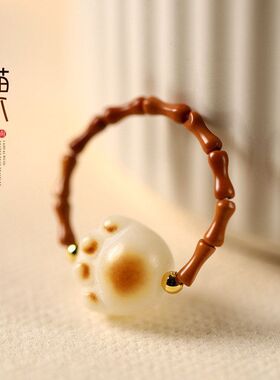 尾戒竹节配饰橄榄新中式国风情侣