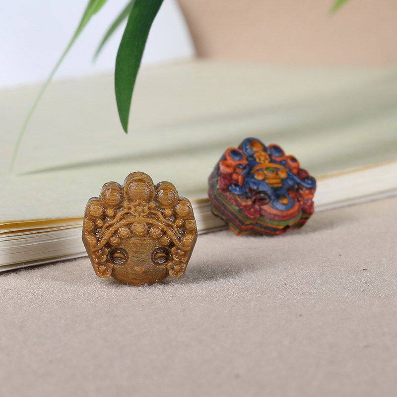 diy文玩天然京剧佛珠配件手串彩虹编织手工饰品脸谱项链木手机配