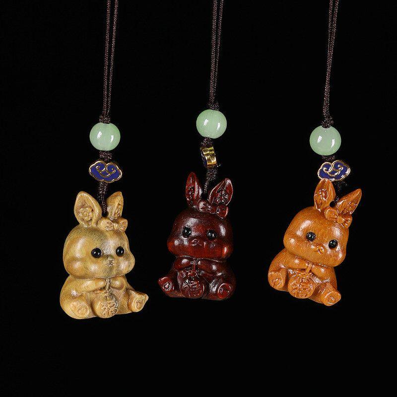 十二生肖檀木小兔蝴蝶结男兔饰品手机挂件可爱包包挂桃花女款福兔