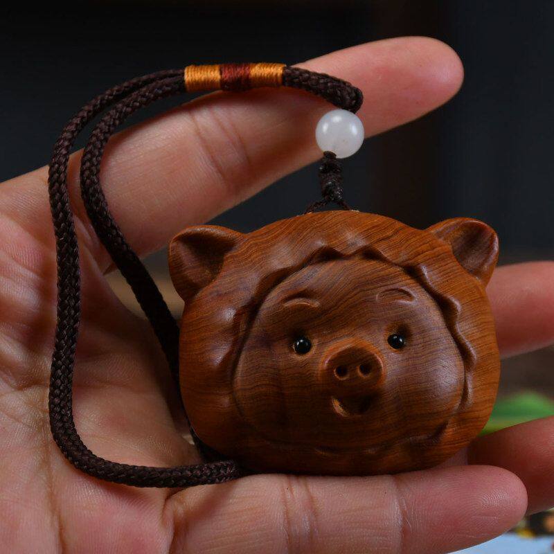 家居件木雕崖柏文玩生肖男士手把动物茶虫可爱猪随身源头摆件