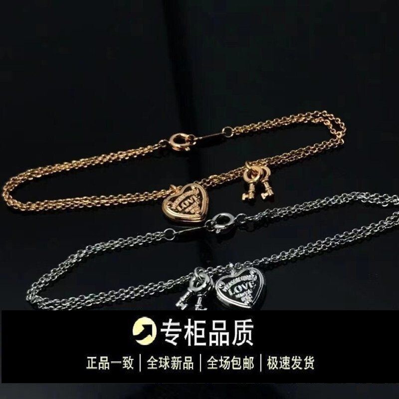 手链爱心女钥匙简约金心锁掉色